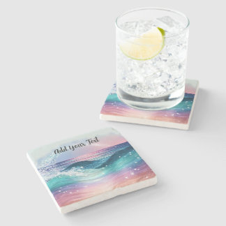 Aangepaste Waterverf Blue Ocean Wave Foto met Naam Stenen Onderzetter