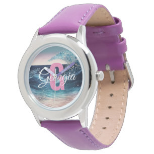 Aangepaste Waterverf Blue Ocean Wave Grappig mon Horloge