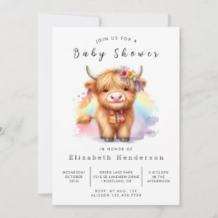 Aangepaste Waterverf Boho Koe Baby shower Kaart