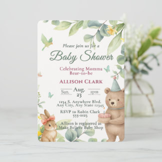 Aangepaste waterverf bosdier baby shower kaart