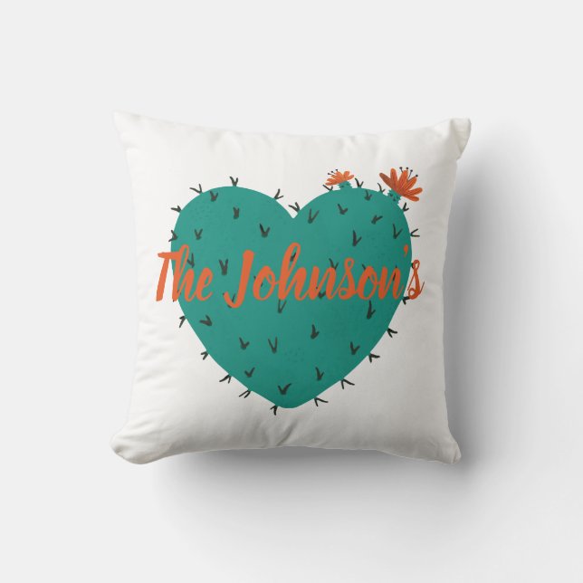 Aangepaste Waterverf Cactus Heart Pillow Kussen (Voorkant)