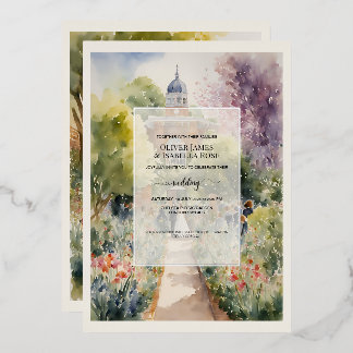 Aangepaste Waterverf Chelsea Physic Garden Trouwda Folie Uitnodiging