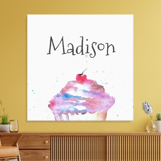 Aangepaste Waterverf Cupcake Splatter Nursery Canvas Afdruk (Insitu (Woonkamer))
