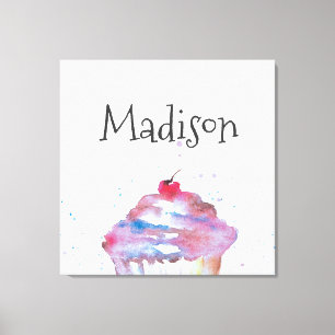 Aangepaste Waterverf Cupcake Splatter Nursery Canvas Afdruk