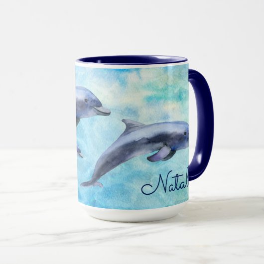 Aangepaste Waterverf dolfijnen Mok (Voorkant rechts)
