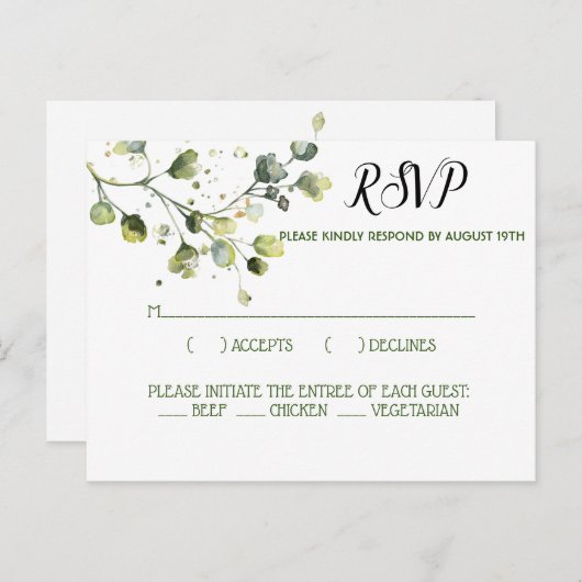 Aangepaste Waterverf Eucalyptus groen laat RSVP Briefkaart (Voorkant / Achterkant)