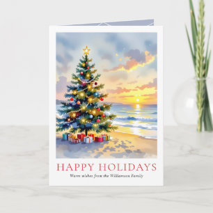 Aangepaste waterverf feestelijke strand kust kerst feestdagen kaart