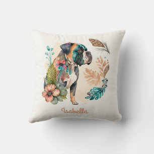 Aangepaste Waterverf Floral Boho Bulldog Kussen