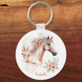 Aangepaste  Waterverf Floral Boho Horse Sleutelhanger (Voorkant)