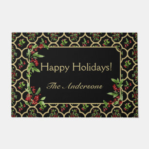 Aangepaste Waterverf Floral en Gold Quatrefoil Deurmat