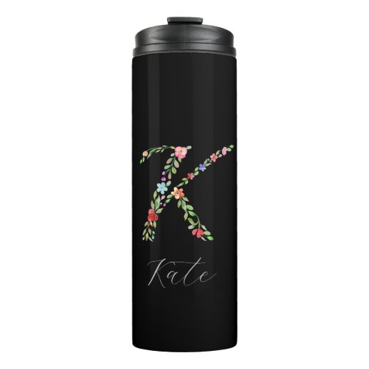 Aangepaste Waterverf Floral Monogram Letter K Thermosbeker (Voorkant)