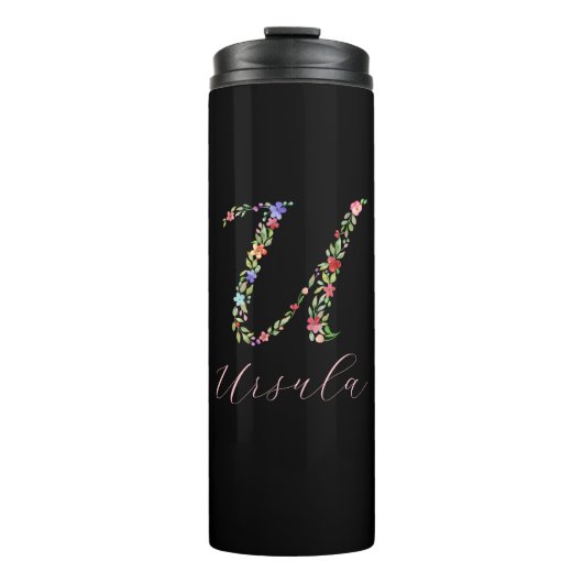 Aangepaste Waterverf Floral Monogram Letter U Thermosbeker (Voorkant)