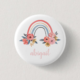 Aangepaste Waterverf Floral regenboogmonogram Ronde Button 3,2 Cm