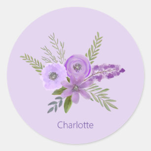 Aangepaste Waterverf Floral Violet Lavender Ronde Sticker