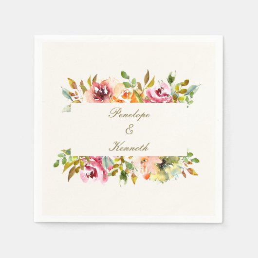 Aangepaste Waterverf Floral Wedding Servet (Voorkant)