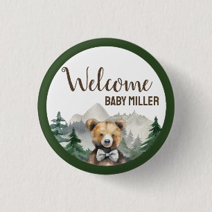 Aangepaste Waterverf Forest, Teddybeer, Baby showe Ronde Button 3,2 Cm