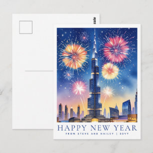 Aangepaste waterverf Gelukkig Nieuwjaar Dubai Vuur Briefkaart