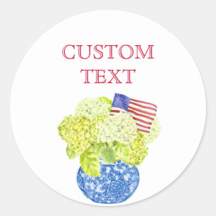 Aangepaste Waterverf Hydrangea Amerikaanse vlag Ronde Sticker