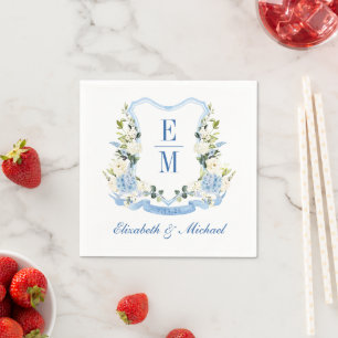 Aangepaste Waterverf Hydrangea Floral Crest Weddin Servet