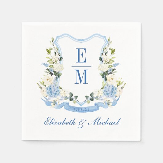 Aangepaste Waterverf Hydrangea Floral Crest Weddin Servet (Voorkant)