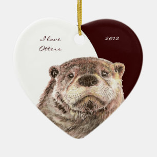Aangepaste Waterverf "Ik hou van otters" Keramisch Ornament