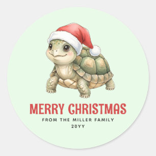 Aangepaste waterverf Kerst Schildpad Sinterklaas H Ronde Sticker