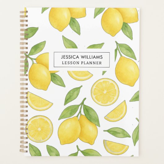 Aangepaste Waterverf Lemon Pattern Teacher Lesson Planner (Voorkant)