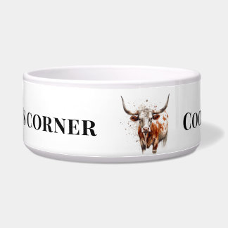 Aangepaste waterverf Longhorn Westerse Ranch Kunst Voerbakje