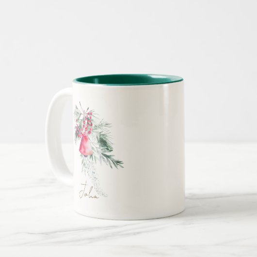 Aangepaste Waterverf Modern Script verlaat Kerstmi Tweekleurige Koffiemok (Voorkant links)