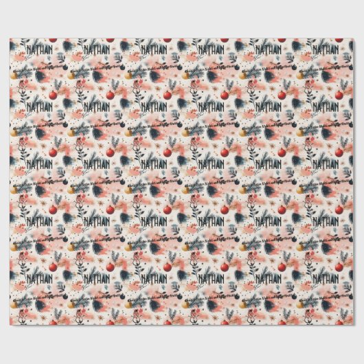 Aangepaste Waterverf Ornamenten en Pine Christmas Cadeaupapier (Vlak)