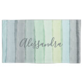 Aangepaste Waterverf Pastel Retro Stripes Blauw Gr Kussensloop (Voorkant-Links)