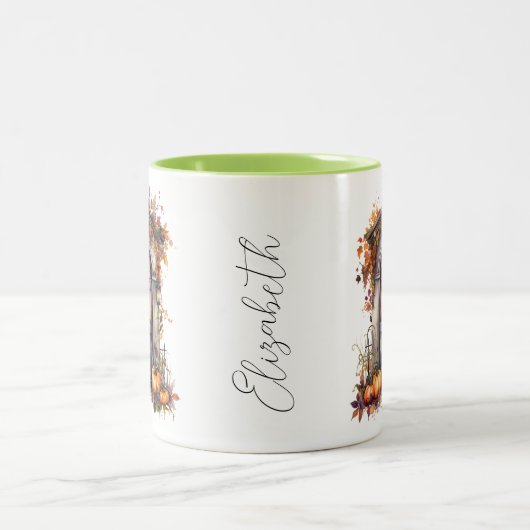 Aangepaste Waterverf  Pompoen Deur Fall Bladeren Tweekleurige Koffiemok (Center)