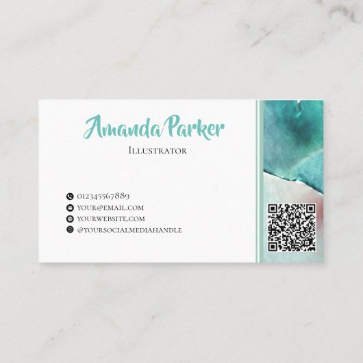 Aangepaste Waterverf QR-codeillustrator Visitekaartje (Achterkant)