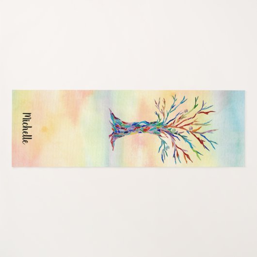 Aangepaste Waterverf regenboogbomen Yogamat (Voorkant (horizontaal))