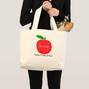 Aangepaste Waterverf Rode Apple-leraar Grote Tote Bag