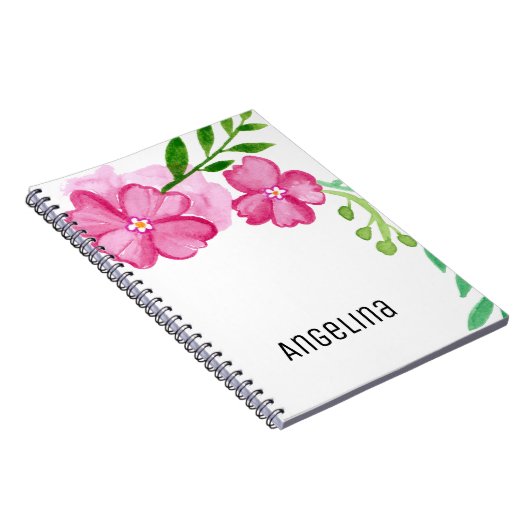 Aangepaste Waterverf roze bloemen Notitieboek (Rechterzijde)