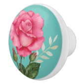Aangepaste Waterverf Roze Rose Floral Turquoise Keramische Knop (Rechts)