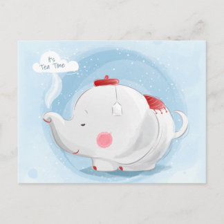 Aangepaste Waterverf Teacup Elephant Briefkaart