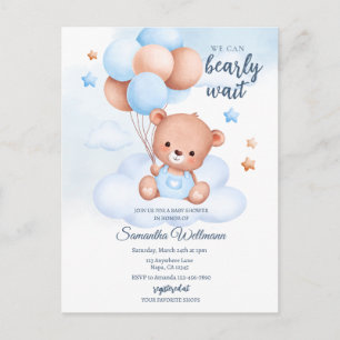 Aangepaste waterverf teddybeer jongens babyshower briefkaart