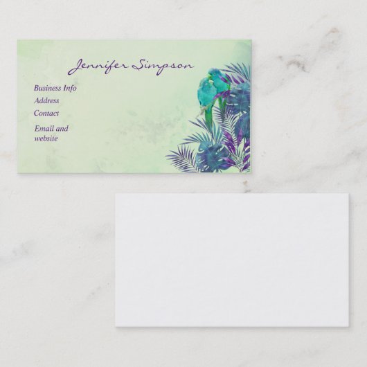 Aangepaste Waterverf Tropische Parrot Business Visitekaartje (Voorkant / Achterkant)
