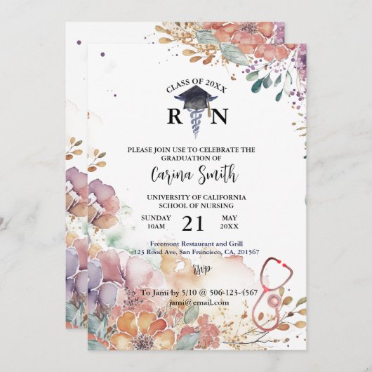 Aangepaste Waterverf van het Afstuderen van het Ve Kaart (Voorkant / Achterkant)