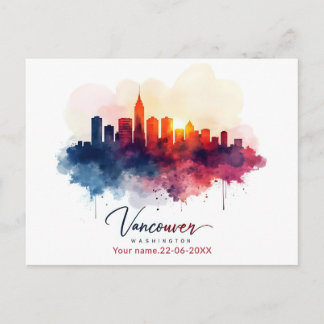 aangepaste Waterverf Vancouver Washington skyline Briefkaart