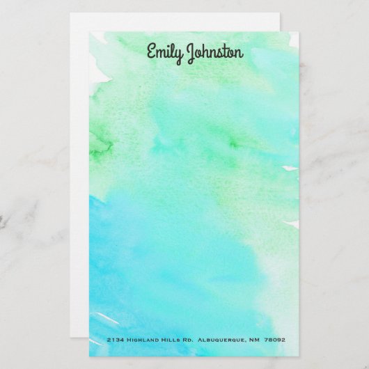 Aangepaste Waterverf voor groene en Turkooise Briefpapier (Voorkant / Achterkant)