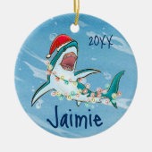 Aangepaste Waterverf voor grote witte haaien Keramisch Ornament (Voorkant)