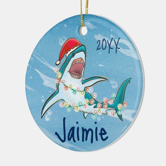 Aangepaste Waterverf voor grote witte haaien Keramisch Ornament (Links)