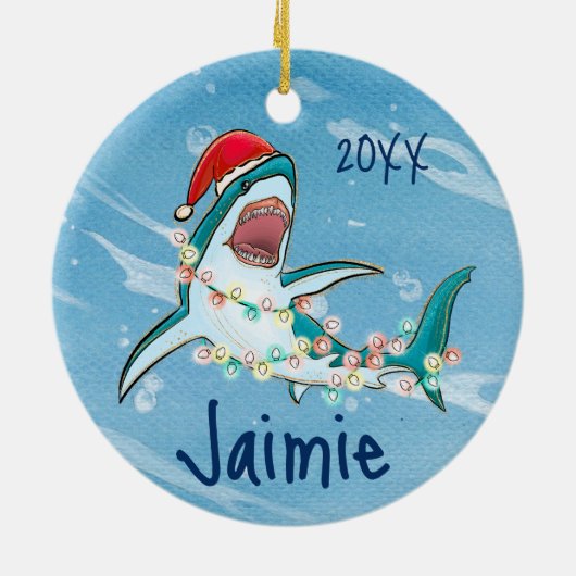 Aangepaste Waterverf voor grote witte haaien Keramisch Ornament (Achterkant)