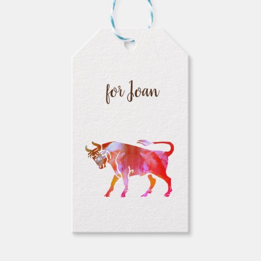 Aangepaste Waterverf voor Taurus Cadeaulabel (Voorkant)