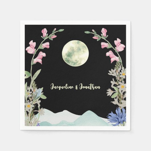 Aangepaste Waterverf Wildflower Moon Mountain brui Servet (Voorkant)