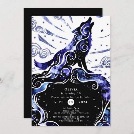 Aangepaste Waterverf Wolf Verjaardag Kaart (Voorkant / Achterkant)