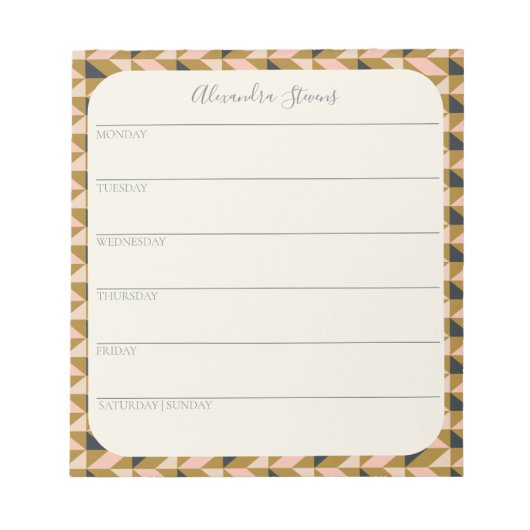 Aangepaste weekplanning | Elegant geometrisch Notitieblok (Voorkant)